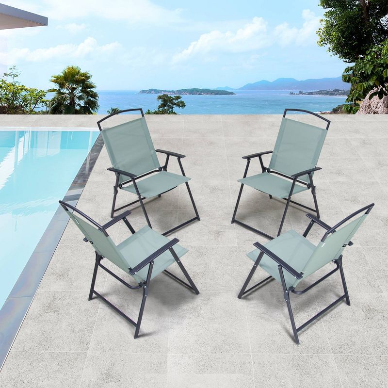 4pc Patio Steel Folding Arm Chairs Green - Crestlive Products, 3 of 11