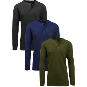 Galaxy By Harvic  Mens Long Sleeve Henley Thermal Tee-3 Pack - 1 of 3
