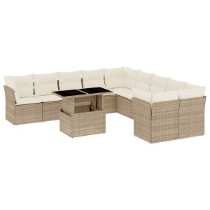 vidaXL 11 Piece Patio Sofa Set with Cushions - Beige and Cream Poly Rattan - 1 of 4