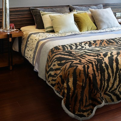 Catalonia Tiger Print Reversible Sherpa Fleece Throw Blanket