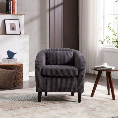 CAVINAS Mid-Century Modern Accent Barrel Chair with Corduroy Upholstery and Wooden Legs, Comfy Single Armchair with Thick Cushions and Pillow