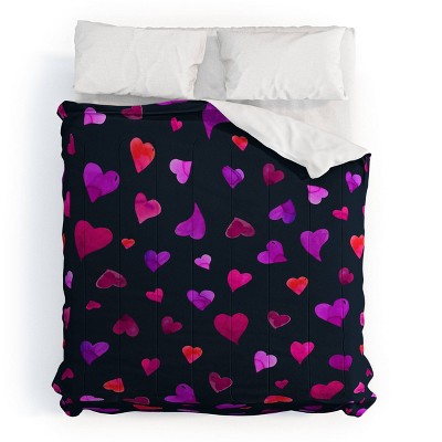Deny Designs Angela Minca Valentines Day Purple Hearts Comforter and Sham Set