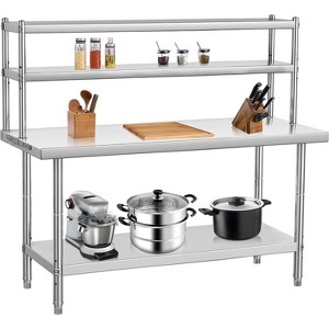 Stainless Steel Table 48x24", Heavy Duty Metal Commercial Prep Table with Four Tiers of Storage with Hooks for Kitchen, Home, Hotel Food Prep - 1 of 4