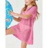 Girls Beach Cover Ups Short Sleeve Boho Crochet Beach Dress Lightweight Sweater Cover Ups for Girls Bathing Suits - 3 of 4