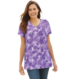 Woman Within Perfect Printed Short-Sleeve V-Neck Tee - 1 of 4