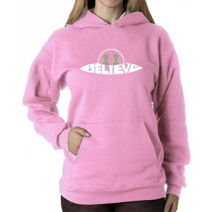 LA Pop Art Believe UFO - Women's Word Art Hooded Sweatshirt - 1 of 4