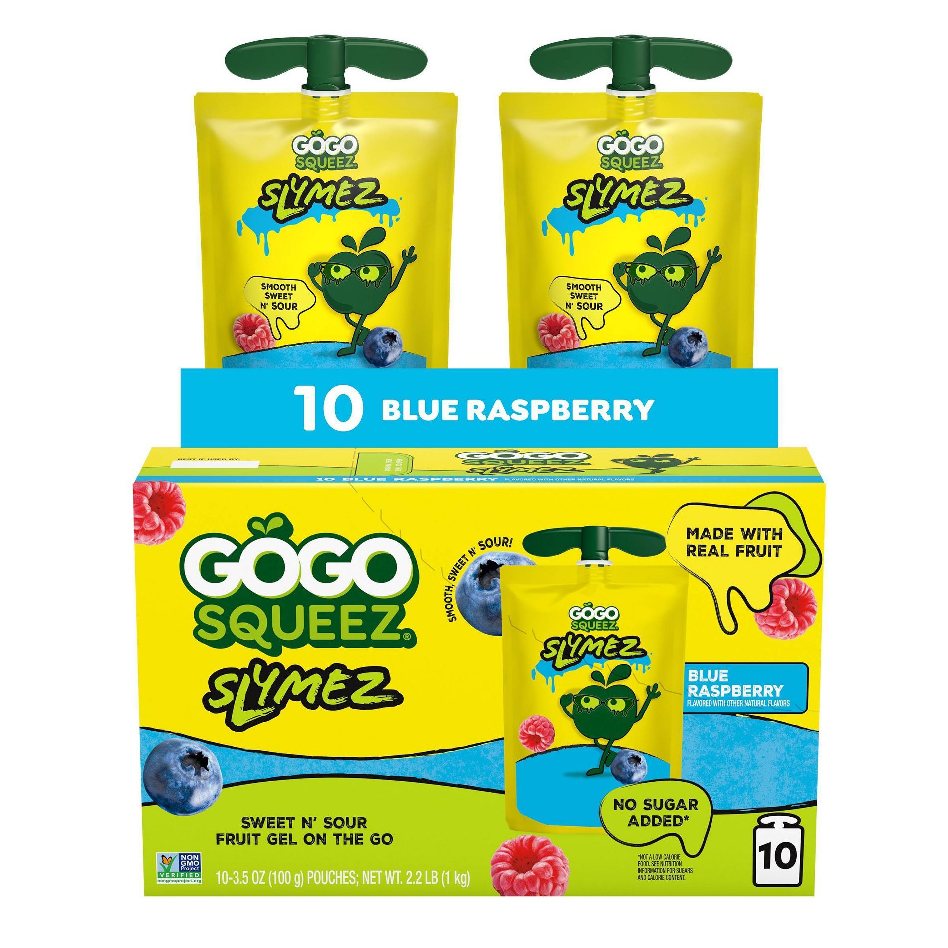 GoGo SqueeZ Fruit SlymeZ Blue Raspberry Fruit Pouches - 35oz/10ct