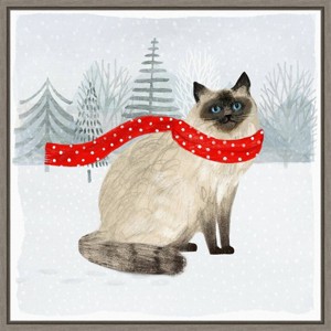 16" x 16" Christmas Cats and Dogs III by Victoria Borges Framed Canvas Wall Art - Amanti Art: Modern Lithograph, Polystyrene Frame - 1 of 4