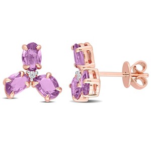 EVERLY JEWELRY | 14k Rose Gold 2 1/2 CT TGW Purple Sapphire and Diamond Accent 3-Stone Stud Earrings - 1 of 4