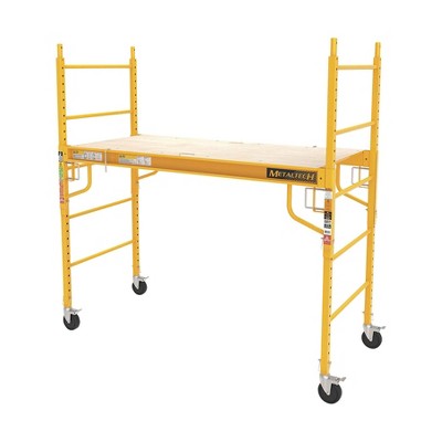 MetalTech 6 Foot High Portable Adjustable Platform Jobsite Series Baker Mobile Scaffolding Ladder with Locking Wheels
