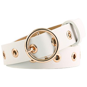 Unique Bargains Womens Leather Belt Studded Grommet with Circle Metal Buckle for Jeans Dress Pants - 1 of 4