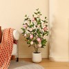 Artificial Camellia Tree with 9 inch White Planter, Tall Fake Camellia Trees with Flowers - 2 of 4