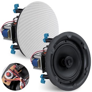 Pyle PDIC8LT 8" In-Wall / In-Ceiling Speaker with 70V Transformer, Magnetic Grill, 600W MAX Power – Black - 1 of 4
