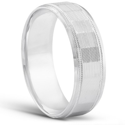 Pompeii3 Mens Hand Carved Satin 6mm Wedding Band Available in White Yellow or Rose Gold