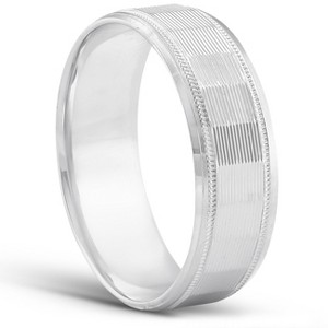 Pompeii3 Mens Hand Carved Satin 6mm Wedding Band Available in White Yellow or Rose Gold - 1 of 4