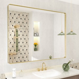 Apmir 32 in. W x 40 in. H Rectangular Aluminum Alloy Framed and Tempered Glass Wall Mirror in Brushed Gold - 1 of 4