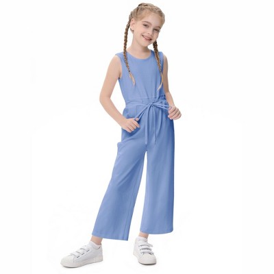 Girls' Fashion Jumpsuit Crewneck Elastic Waist Long Pants Romper with Pockets