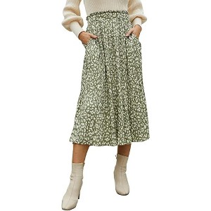 EXLURA Womens High Waist Polka Dot Pleated Skirt Midi Swing Skirt with Pockets - 1 of 4