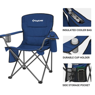 KingCamp Blue Padded Folding Camping Chairs with Cupholder and Cooler, 2-Pack