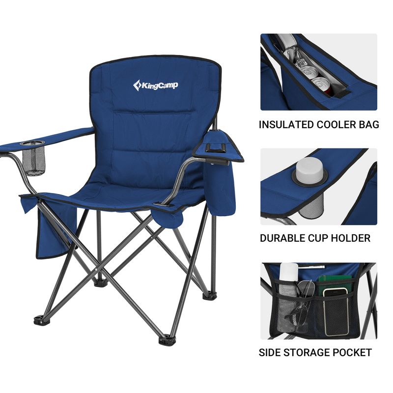 KingCamp Padded Folding Lounge Chairs with Built-In Cupholder, Insulated Cooler Sleeve, and Side Storage Pocket for Indoor & Outdoors, 5 of 8