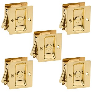 Kwikset Notch Hall 1.375 Inch Sliding Door Pocket Lock, Polished Brass (5 Pack) - 1 of 2