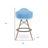 HomeRoots 28" Light Blue And Brown Heavy Duty Plastic And Solid Wood Low Back Counter Height Bar Chair - 3 of 4