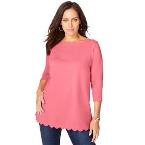 Jessica London Women's Plus Size Scallop Boatneck Tunic - 1 of 4