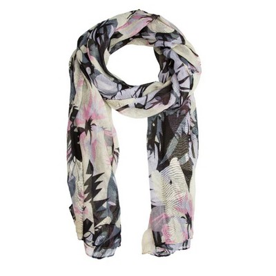 ShineHigh Black Sally Large Floral Print Scarf – Contemporary Lightweight Polyester Scarf with Artistic Multicolor Abstract Flower Design, 37" x 73"
