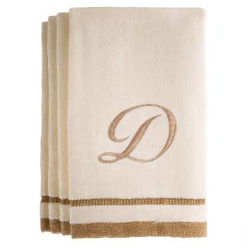 Creative Scents Ivory Fingertip Monogrammed Towels Brown Embroidered