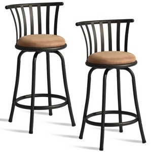 HomeRoots Set of Two 24" Brown and Black Microfiber and Metal Low Back Counter Height Swivel Bar Chairs - 1 of 4