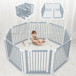 Baby Playpen & Baby Gate for Toddler and Babies, Foldable Wooden Large Shape Playpen with Locking Gate by Comfy Cubs - 1 of 4