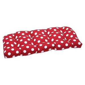 Outdoor Wicker Bench/Loveseat/Swing Cushion - Red/White Polka Dot, White Red