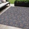 Navy Blue Beige And Taupe Floral Washable Indoor Outdoor Area Rug - 2 of 4