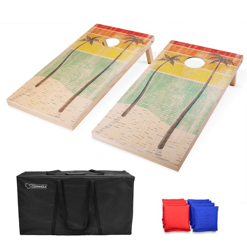GoSports Regulation Size Premium Wooden Cornhole Set - Includes Two 4 ft x 2 ft Boards, 8 Bean Bags, Carrying Case and Game Rules - Retro Beach, 1 of 7