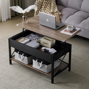 VINGLI 36" Lift Top Coffee Table with Cloth Storage Bins, Farmhouse Coffee Tables for Living Room, Black & Gray - 1 of 4