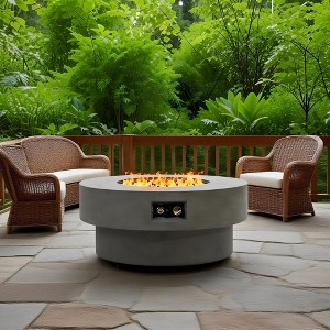 Christopher Knight Home Thorne Modern Round Patio Iron 50,000 BTU Fire Pit Table with Burner Lid and Glass Rocks - 1 of 4