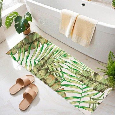 Green Washable Rug for Living Room Tropical Plant Throw Rug