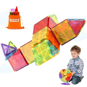 VEVOR Magnetic Tiles, Magnetic Building Blocks, Magnet Building Set with 2 Car Bases & 26 Digital Cards,Toys for Toddlers Boys Girls Aged 5+ - 1 of 4