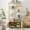 Wooden Bookshelf With Storage Storage Rack With Rattan Door Cabinet Room Divider Bookcase Entryway Cabinet Shelving Units-The Pop Home - 2 of 4