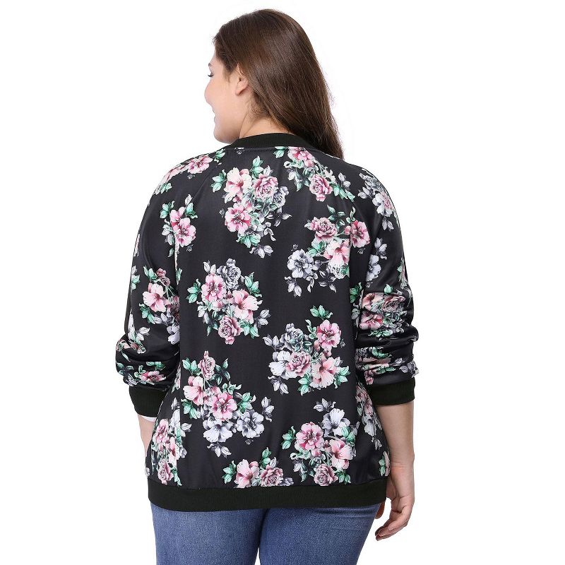 Agnes Orinda Women's Plus Size Zipper Raglan Sleeves Floral Bomber Jacket, 6 of 8