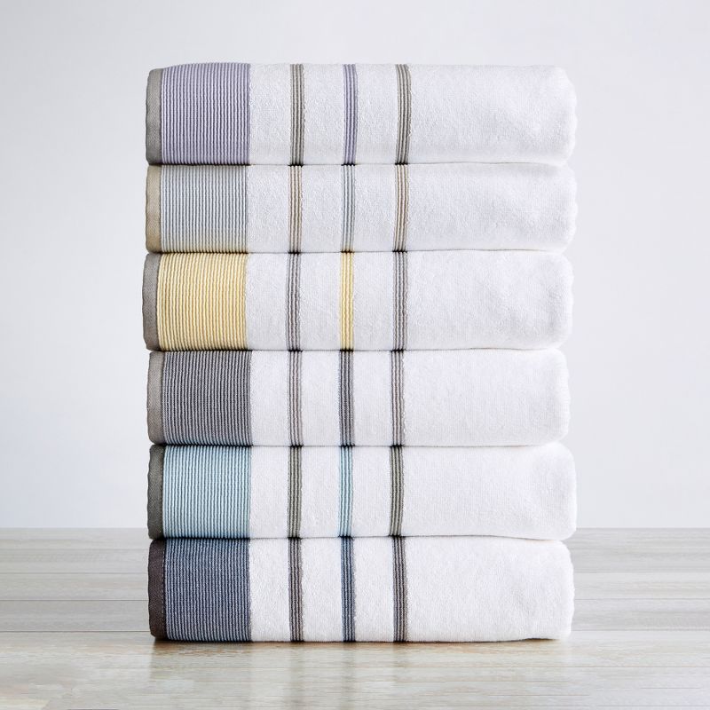 100% Cotton Quick-Dry Decorative Stripe Bath Towel Set, 3 of 9
