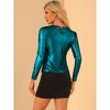 INSPIRE CHIC Women's Metallic Round Neck Long Sleeve Sparkly Disco Party Shiny Top - 4 of 4