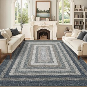 Washable Modern Border Area Rug Non Slip Low Pile Foldable Indoor Carpet Stain Resistant Soft Floor Mat for Bedroom Nursery - 1 of 4
