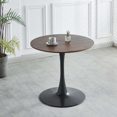 Airsurfer 31.5" Black & Walnut Tulip Dining Table, Mid-Century Round MDF Pedestal Table for 2–4, Leisure Coffee or End Table