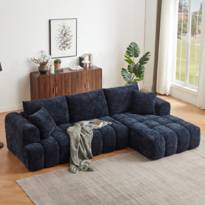 108" Oversized Chenille Sectional Sofa, Modern L-Shape Sleeper Couch with 2 Throw Pillows for Living Room or Family Lounge – The Pop Home