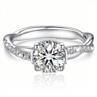BRINJOY Women's Ring, Moissanite 1 Carat Engagement Ring, S925 Sterling Silver Ring, Simulated Diamond Twisted Vine Ring - Size 8