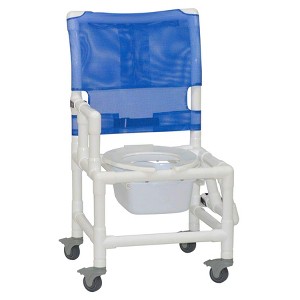 MJM International Corporation Shower Chair 18 In Width Open Seat 3 In Casters Dual Drop Arms Drop Down 10 Qt Slide Out Commode Pail 300 Lbs Wt - 1 of 1