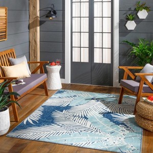 Hauteloom Thebarton Coastal Blue Palm Area Rug - 1 of 4
