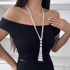 Vintage Pearl Necklace for Women Dainty Long Tassel Chain Faux Pearl Fringe 1920s Costume Jewelry Sweater Chain Y-shape - 2 of 4