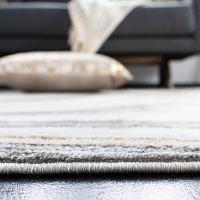 Grey and Gold Abstract Synthetic Area Rug, 27" x 14"